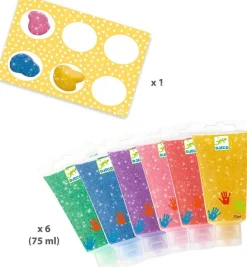 6 Tubes De Peinture À Doigts Pailletées^Djeco New