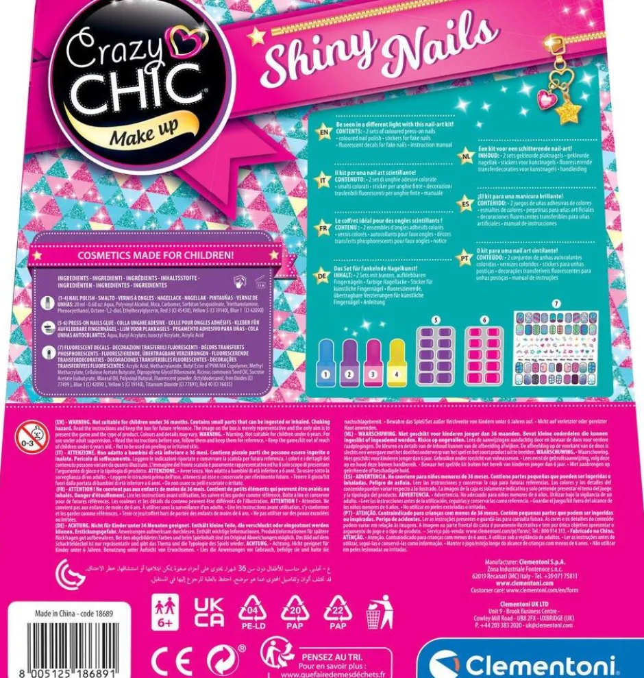 Coffret Crazy chic ongles phosphoresents Shiny nails^Clementoni Online
