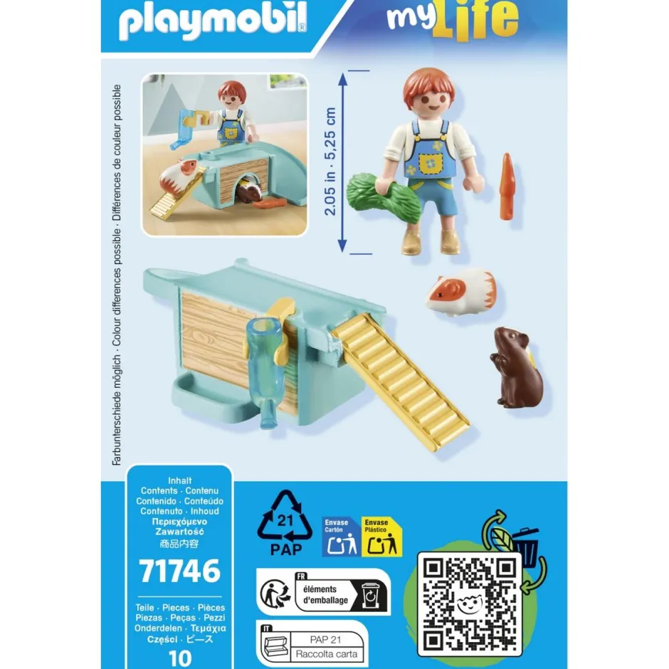 Enfant avec 2 cochons d'Inde et accessoires My Life 71746^Playmobil