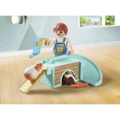 Enfant avec 2 cochons d'Inde et accessoires My Life 71746^Playmobil