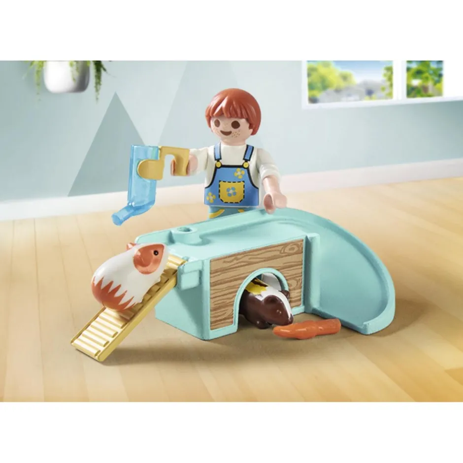 Enfant avec 2 cochons d'Inde et accessoires My Life 71746^Playmobil