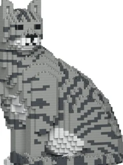 Figurine Chat tigré gris clair assis Bloc de construction^Jekca Online