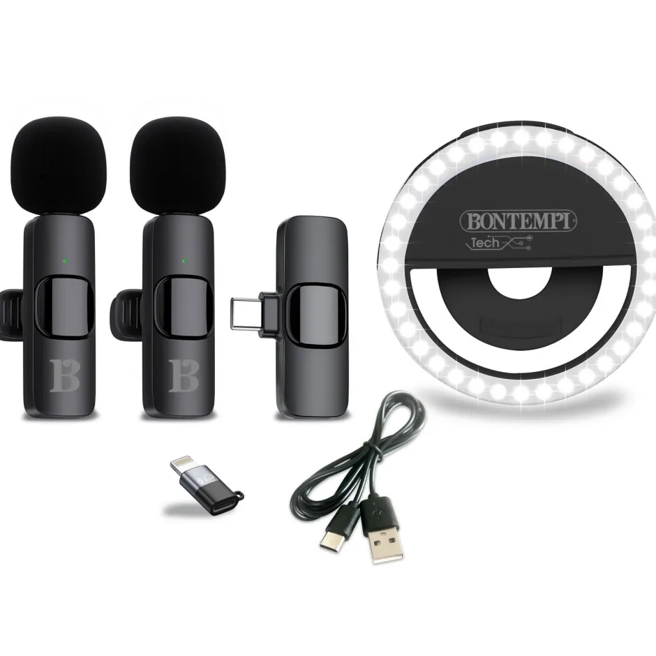 Kit réseau sociaux avec microphone cravate et anneau lumineux^Bontempi Outlet